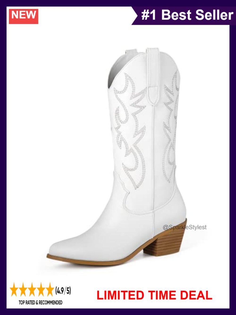 MUCCCUTE Women's Mid Calf Western Cowgirl Boots Pointed Toe Embroidered PU